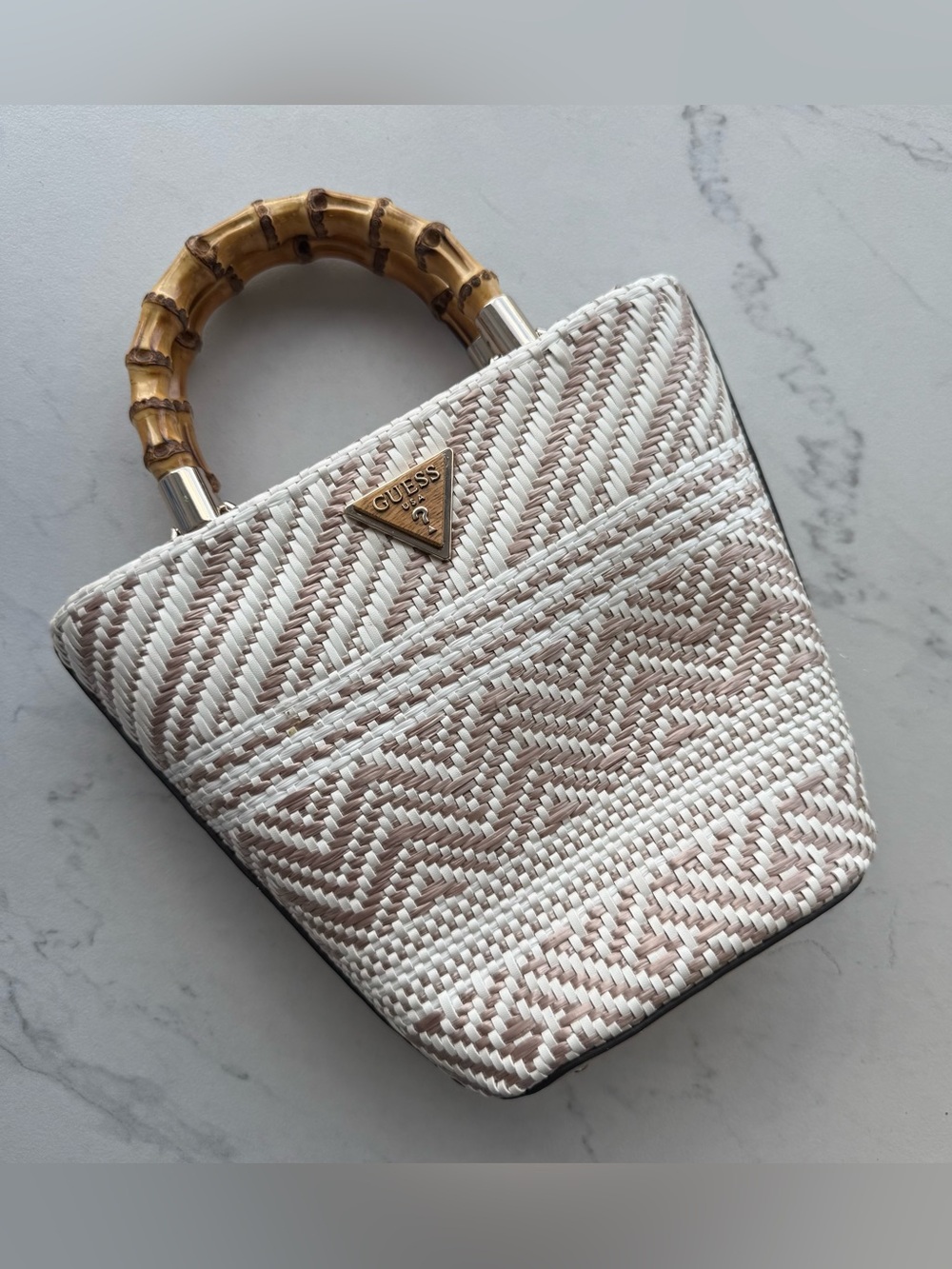 Guess Happyland Straw Woven mini Tote with Bamboo Handles